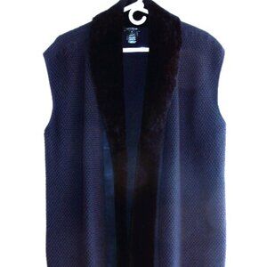 Lafayette 148 Navy Cashmere / Lamb Shearling Sweater Vest in XL